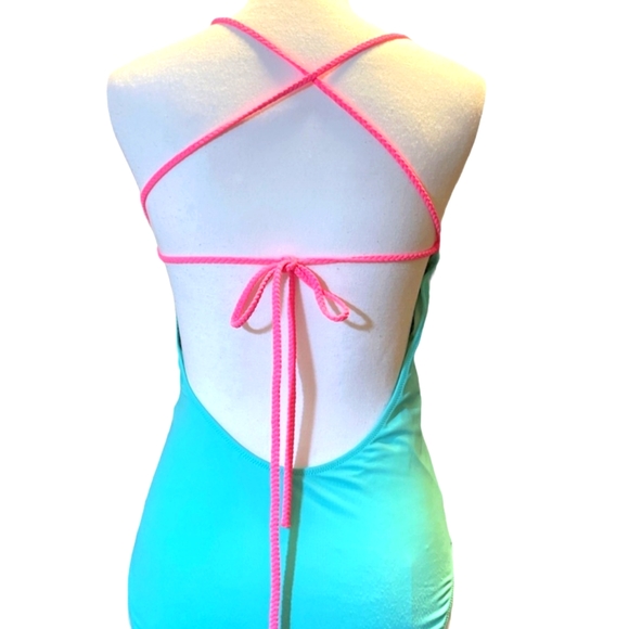 Victorias Secret One Piece Swimsuit Large Lace up Turquoise Aqua NOWT - Picture 3 of 7